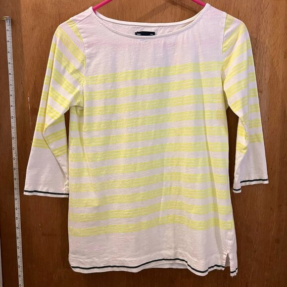 Size S - Gap - White and Yellow Striped 3/4 Sleeve Knit Pullover - Picture 1 of 6